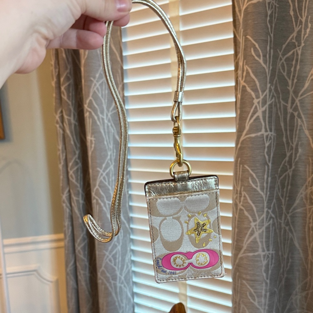 Coach Gold and Pink Travel Bag Tag